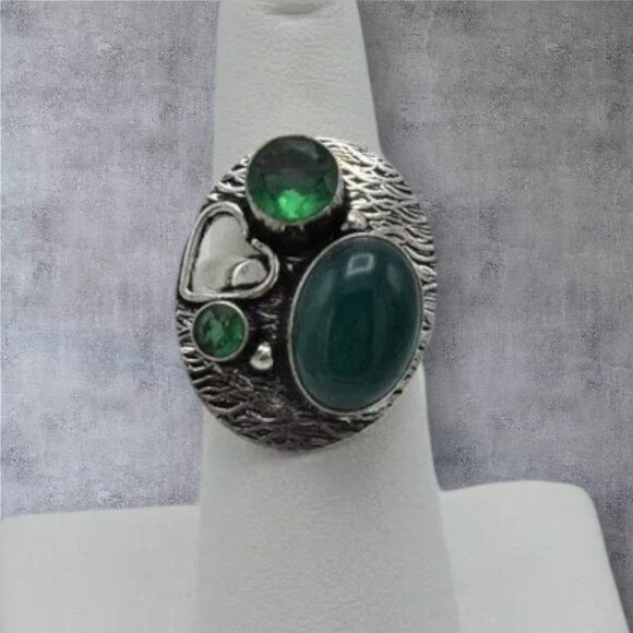 Sterling Silver Tourmaline & Glass Stones Ring - Picture 2 of 4